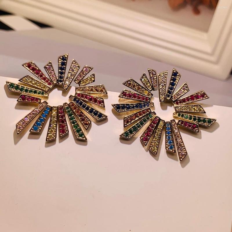 

Stud Earrings Fashion Luxury Multicolor Fireworks Earring For Women Wedding Cubic Zirconia Dubai Bridal Jewelry Accessories E-556