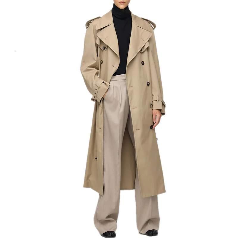 

Women's Trench Coats Fall Autumn Women Casual Double breasted Simple Classic Long coat with belt Chic Female windbreaker 221207, Khaki
