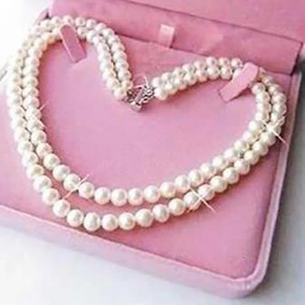 

beautiful Exquisite Jewelry 2 Rows 7-8mm White Pearl Necklace