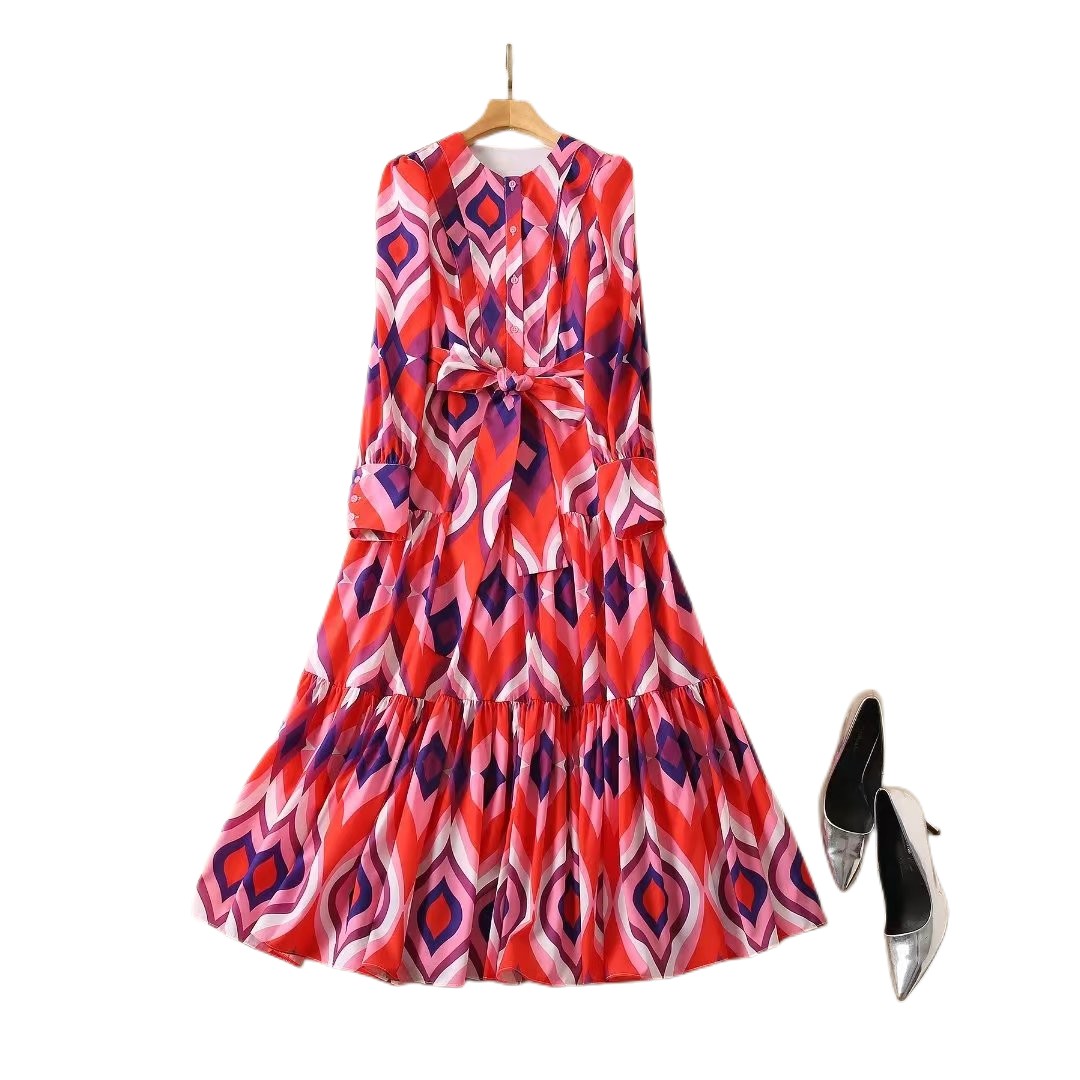 

Temperament new runway style round neck long sleeve oversized skirt, Customize