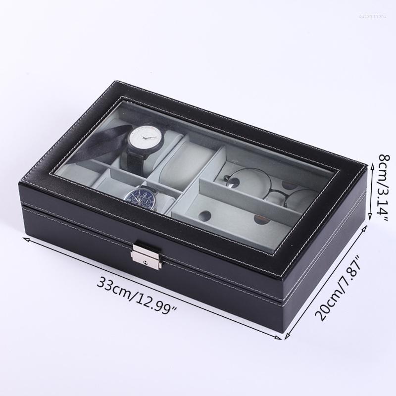 

Jewelry Pouches Multi-grids Bracelet Case Display Holder PU Leather Watch Storage Box Glasses Organizer T84A