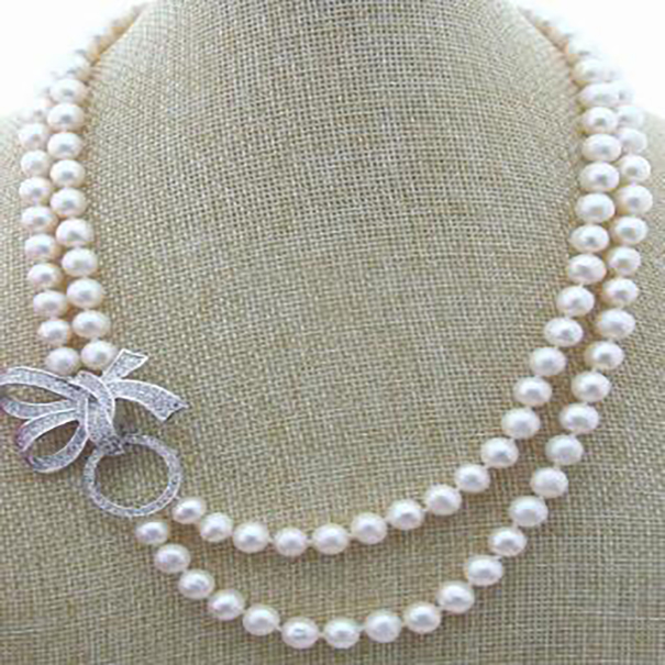 

Fashion Jewelry 2Row 8-9mm White Pearl Necklace 20inch AAAA