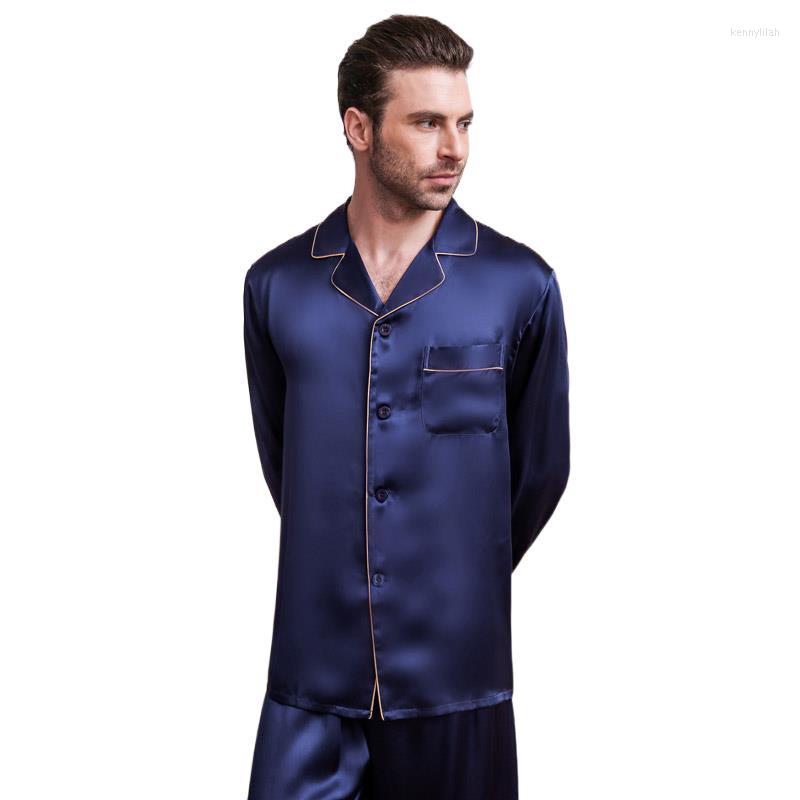 

Men's Sleepwear Silkworm Silk Men's Genuine Pajamas Male Spring Summer Long-Sleeve Trousers Two-Piece Nighty Pyjama Sets, Purple red