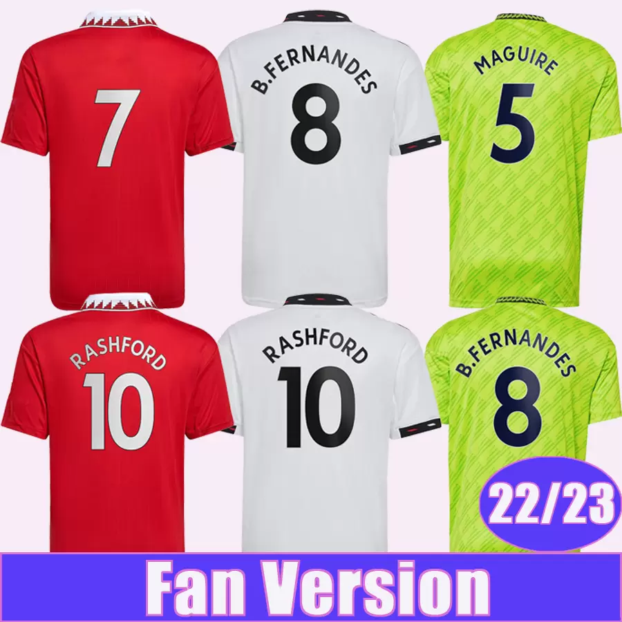 

22 23 RASHFORD SANCHO MARTINEZ Mens Soccer Jerseys MAGUIRE B. FERNANDES MARTIAL GREENWOOD ERIKSEN FRED VARANE Home Away 3rd Football Shirt Short Sleeve Uniforms, Qm8666 22 23 home no patch
