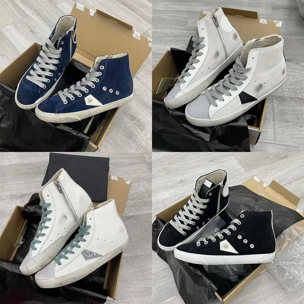 

Deluxe Brand Mid star sneaker High top Shoes Casual boots Classic Glitter Designer women men fashion Francy White Do-old Dirty Leather shoe Golden Star Sneakers