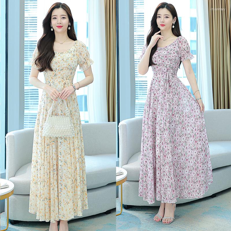 

Casual Dresses Floral Dress Women' Korean Style Short Sleeve Chiffon, Purple