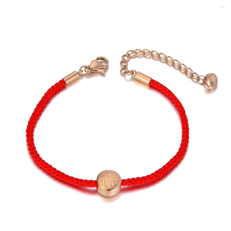 

Strand Vintage Titanium Stainless Steel Chinese Style Blessing Charm Bracelet For Women Red Rope Jewelry B20012