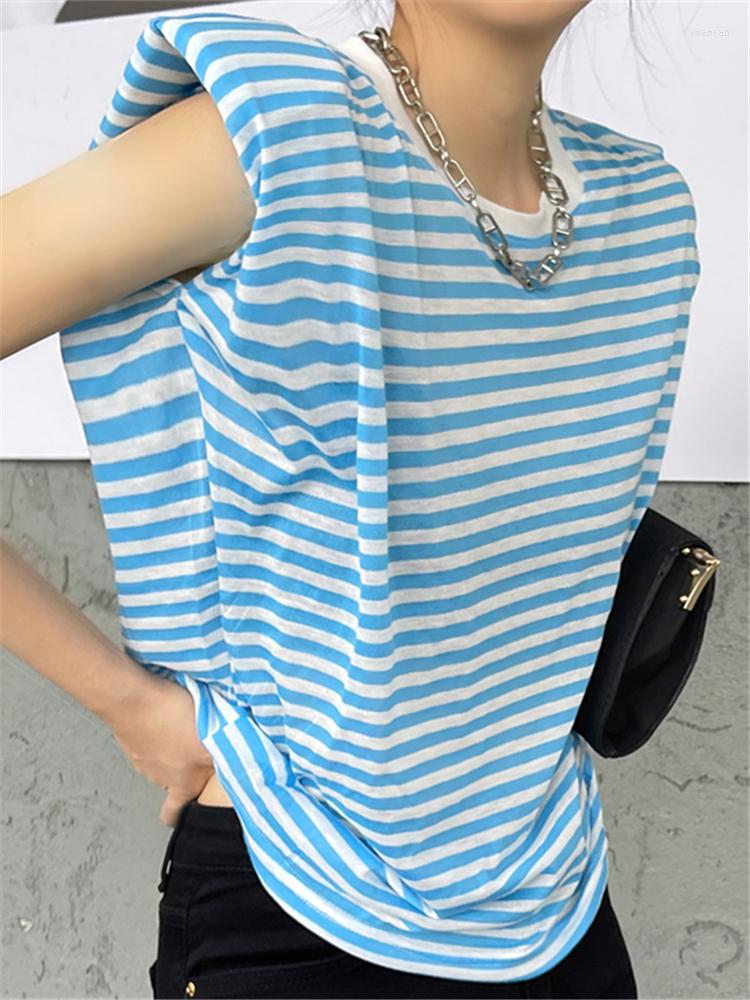 

Women' T Shirts Summer Vintage Striped Women' T-Shirts 2022 Shoulder Pads Sleeveless O-Neck Bottoming Minimalist Tops Female, Black