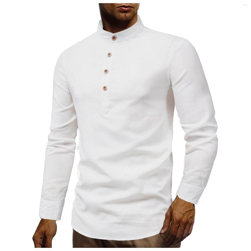 

Men's Casual Shirts Men's Cotton And Linen Solid Color Tops Stand-up Collar Long-sleeved Shirt Daily Autumn Button Blouses 2022, Ny
