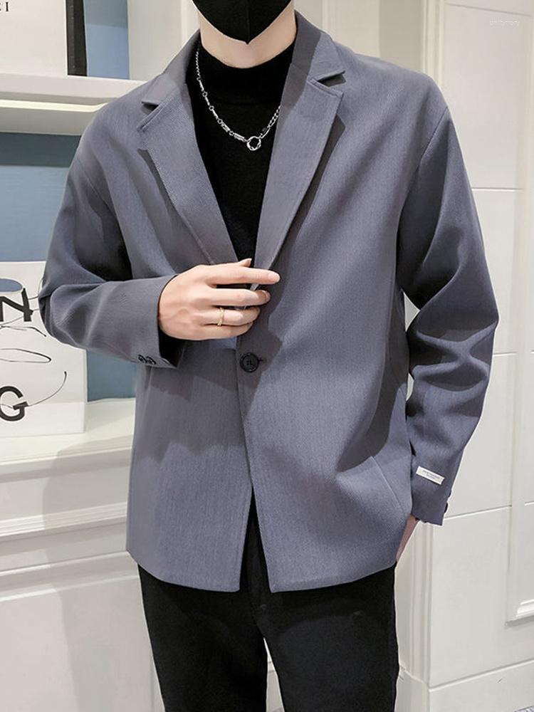 

Men's Suits Fabric 2023 Autumn Casual Label Men Suit Korean Fashion Solid Color Long Sleeve Temperament Male Jacket 2A5222, Black