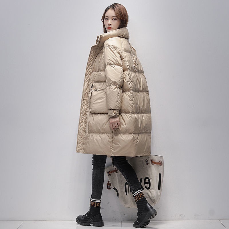 

Women's Down Parka Elegant Solid Long Coats Female Winter Thick Warm Korean Fashion Lady Outerwears Casual Light Midi Coat 221207, Picture color