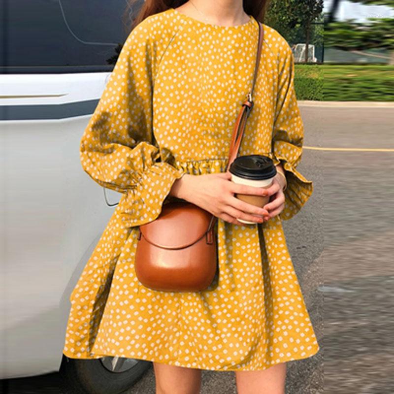 

Casual Dresses Elegant Classic Polka Dot Print Dress Women Loose O-Neck Long Sleeve Autumn Fashion Street Lady Mini Vestidos, 07 dots black