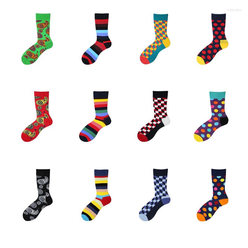 

Men's Socks Men Colorful Wave Point Diamond Lattice Stripe Happy Harajuku Hip Hop Skate Street Style Fashion Funny Male Cotton, Green