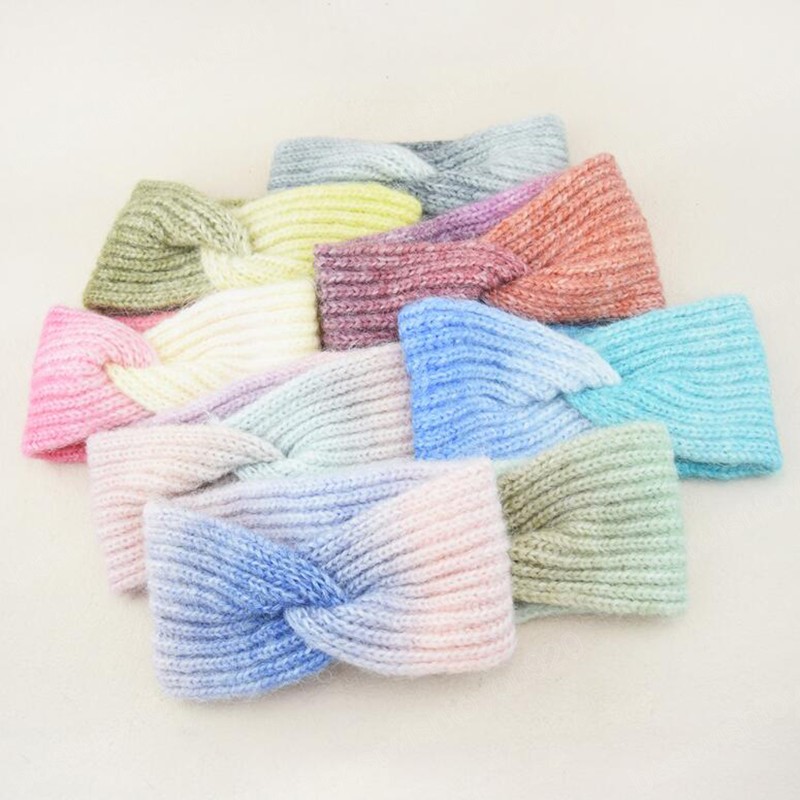 

Fashion Women Headband Warm Knitted Turban Adult Cross Knot Gradual Tie-dyed Headwear Hair Accessories