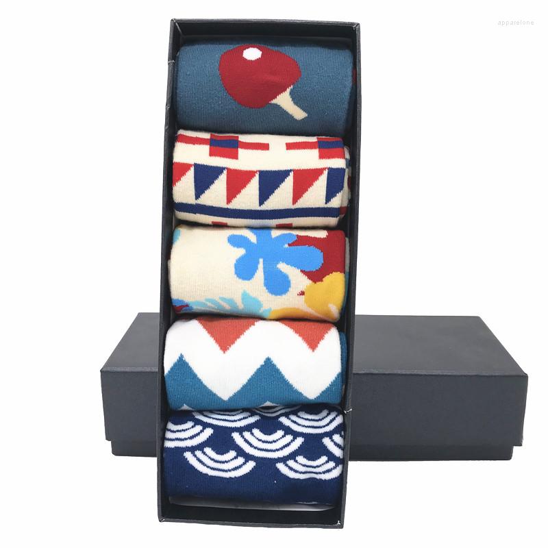 

Men's Socks MYORED 5 Pair/lot Mens Cotton Colorful Maple Printed Argyle Wave Funny Party Gift Sock Birthday, F008