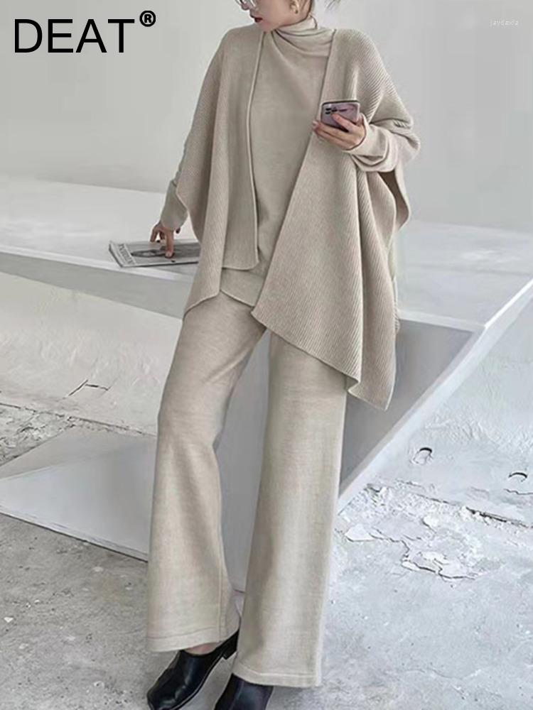 

Women's Two Piece Pants Three Pieces Sets For Women 2022 Autumn Winter Solid Color Long Sleeve Sweater Top Elastic Waist Casual Suits, Gray