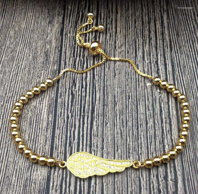 

Strand YA2803 Angel Wing Crystal Charm Gold Beads Adjustable Bracelet