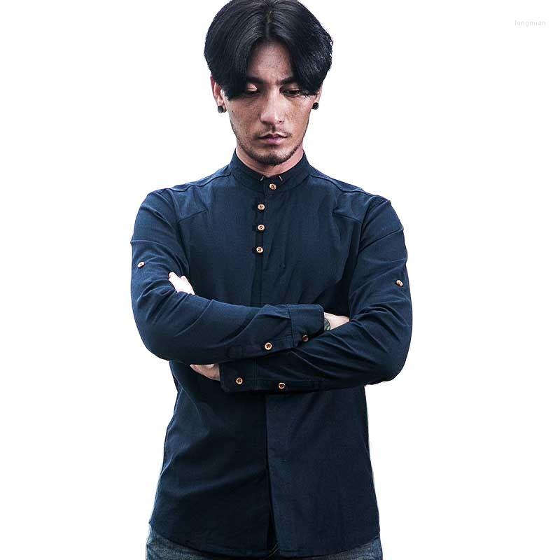 

Men's Casual Shirts Spring Summer Cotton Linen Shirt Chinese Retro Mandarin Collar Men Long Sleeve Slim FIt Soft Male Clothes, White