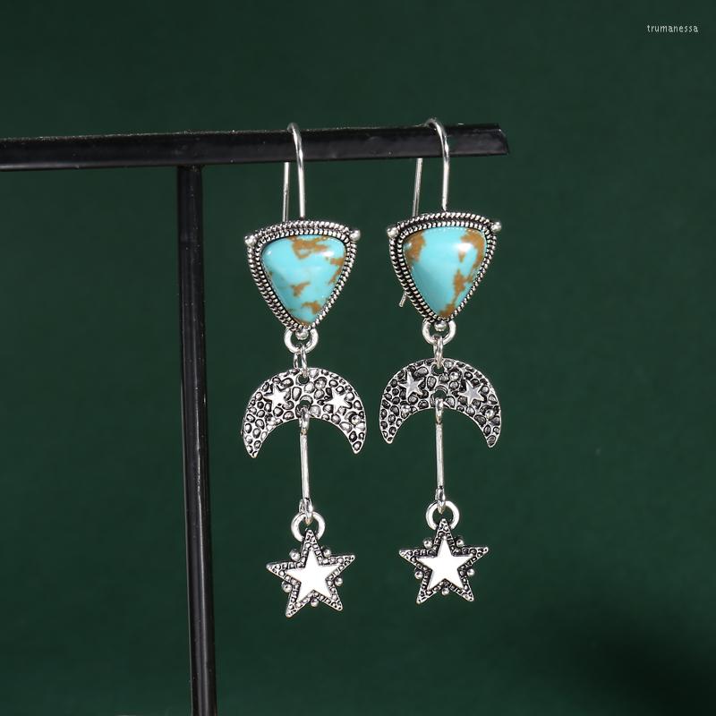 

Dangle Earrings Vintage Triangle Stone Classic Ladies Hand Carved Textured Semicircle Stars Hook Wedding Jewelry Gifts