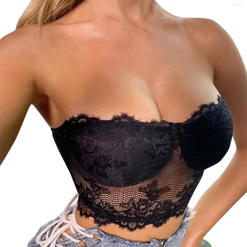 

Bras Sets Women's Sexy Hollow Out Lace Back Wrap Chest Bra With Base Underwear Tube Top Embroidery Lingerie Black Exotic Tanks 2023