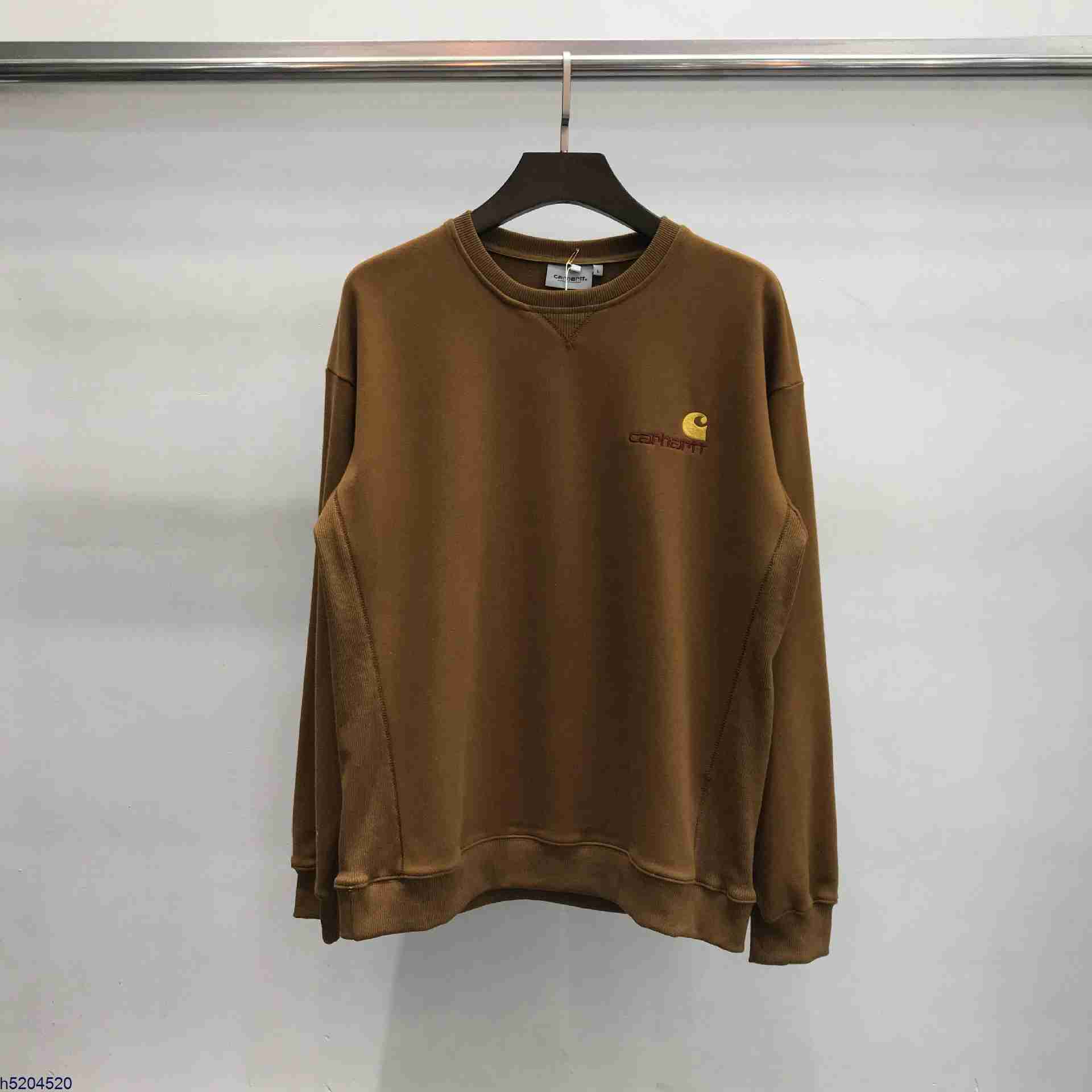 

2023 New Men's Hoodies Sweatshirt North America Brand Carhart Embroidered Terry Thin Round Neck Sweater Casual and Women's Basic Style, Khaki