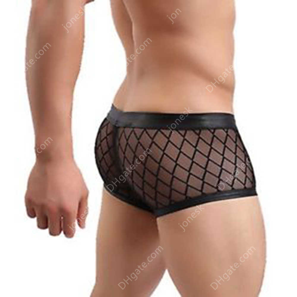 

Underpant Sexy Breathable Thin Boxer Black Men Mesh Transparent See Through U-convex Men's Underwear Lingerie Gay Wear Pants