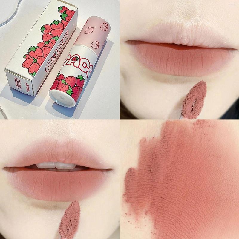 

Lip Gloss Kawaii Strawberry Mud Clay Velvet Matte Lipstick Waterproof Long-lasting Smooth
