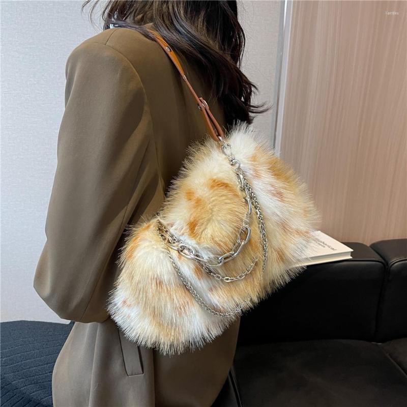 

Evening Bags Burminsa Faux Fur Fluffy Soft Shoulder For Women 2022 Winter Trend Designer Korean Crossbody Purse Hairy Ladies Handbags, Khaki