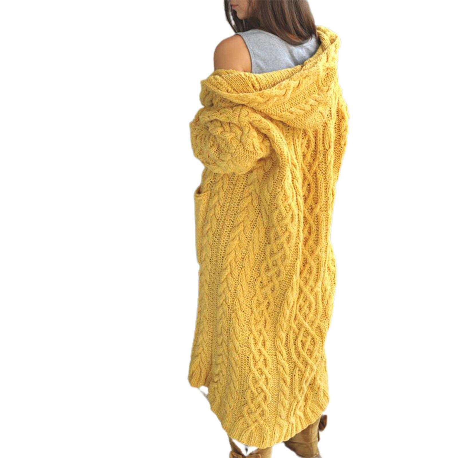 

Women's Knits Tees Loose Knitted Sweater Cardigan Women Long Sleeve Solid Color Braid Female Dress Coat Warm Oversize 221207, Khaki