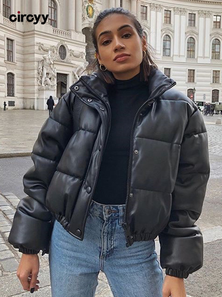 

Women' Down Parkas Circyy Winter Women Jackets Thick Warm Cropped Fashion Black PU Leather Coats Ladies Elegant Zipper Cotton Female Outwear 221207, Auburn