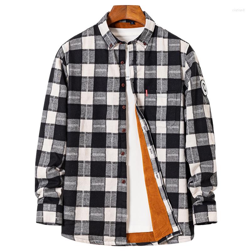

Men's Casual Shirts Winter Trend Men's Warm Plaid Thickened Shirt Tartan Clothes Mens Fashion, Black