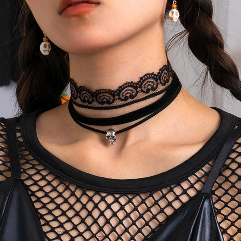 

Choker Vintage Gothic Chocker Punk Halloween Skull Necklace Black Lace Luxury Necklaces For Women 2000s Aesthetic