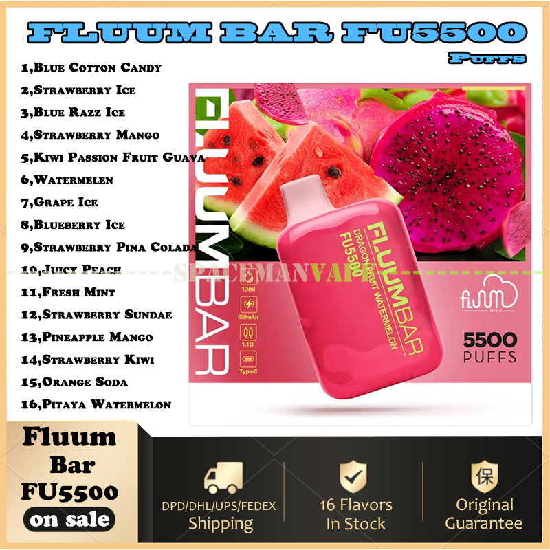 

Original Fluum Bar FU5500 5% Disposable Vape Pen E Cigarettes 13ml Pod 650mah Type C Rechargeable Battery Great Smooth Sweet Taste And No Tariff No Tax