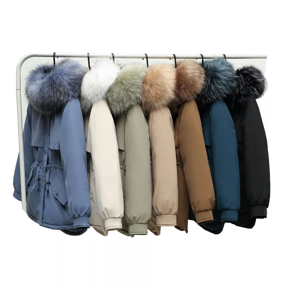 

Women's Down Parkas Collar winter Jacket women loose heavy hair collar chic plush inside jacket 9611 221207, Black