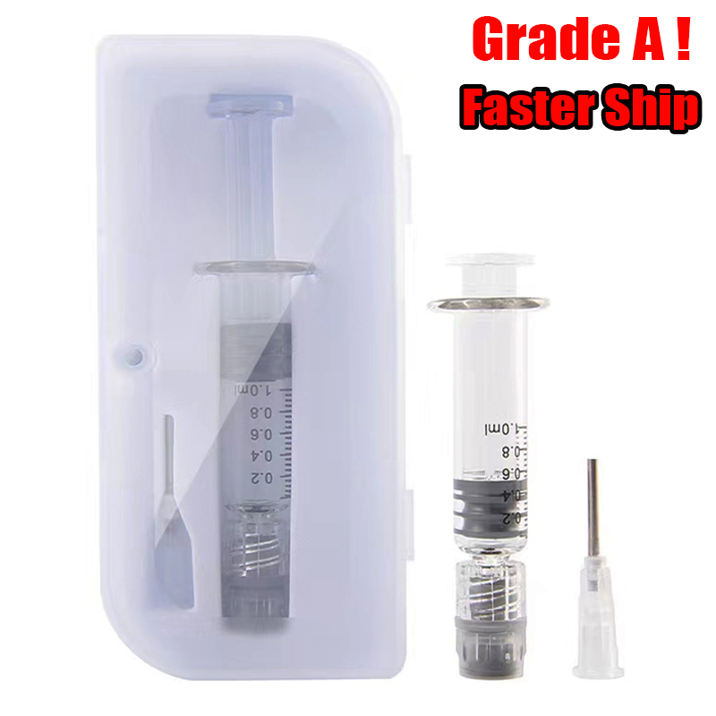 

Faster Ship Luer Lock E-cigarette Glass Syringes Injector Accessories Retail Boxes 1ml 0.5ml Syringe Vape Pen Oil Filling Tools Needle Cartridges Dab Packaging Empty