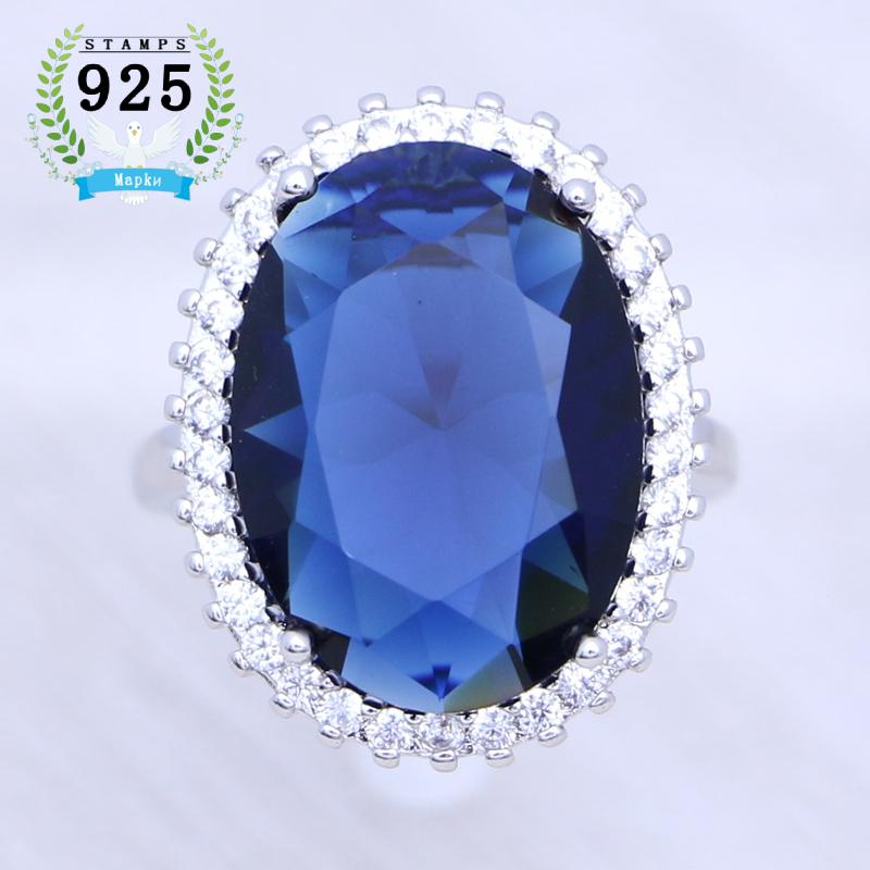 

Cluster Rings Sapphire Ring For Woman Classic 925 Silver Huge Jewelry Wedding Accessories