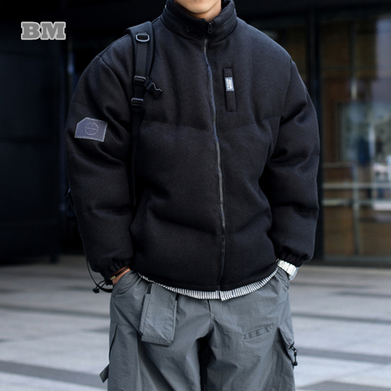 

Men's Down Parkas Winter American Vintage High Quality Men Clothing Japanese Streetwear Stand Up Collar Padding Jackets Korean Thick Coat 221207, Black