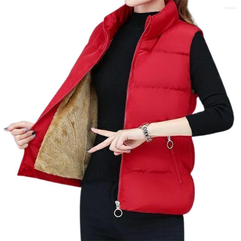 

Women's Vests Winter Clothes Women Vest Cotton Padded Stand Collar Slim Sleeveless Jackets For 2022 Plush Lining Waistcoat Streetwear, Black