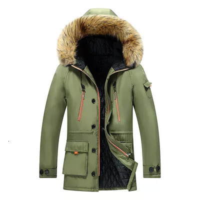 

Men's Down Parkas Winter Mens Mid Long Jackets Cotton Warm Hoodies Male Fur Collar Thermal Windbreaker Clothing 8XL 221207, Green