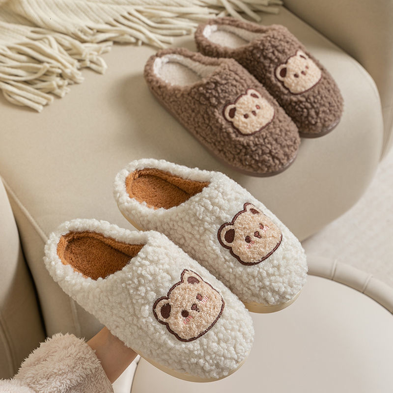 

Slippers Winter House Women Fur Warm Soft For Men Cute Cartoon Bear Bedroom Ladies Girls Fluffy Couples Plush Shoes 221208, Green