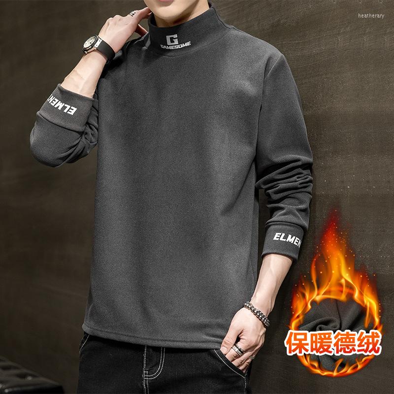 

Men's Hoodies Men Fashion 2022 Winter Long Sleeve Korean Half Turtleneck Round Neck Fleece Casual Sweatshirt Base Harajuku Clothing, A3-black