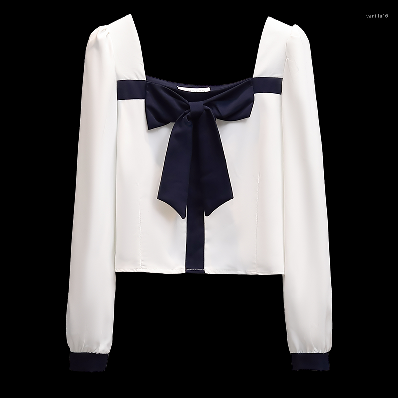 

Women's Blouses Women Black Fashion Bow Square Collar Sexy Spring Autumn Elegant Bodycon Shirts 2022 White Korean Vintage Casual