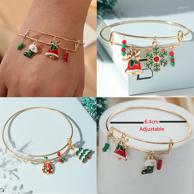 

Strand Christmas Snowflake Bells Dangles Bangle Adjustable Bracelets For Women Jewelry Gift Box Pendant Bracelet Set Girl Xmas