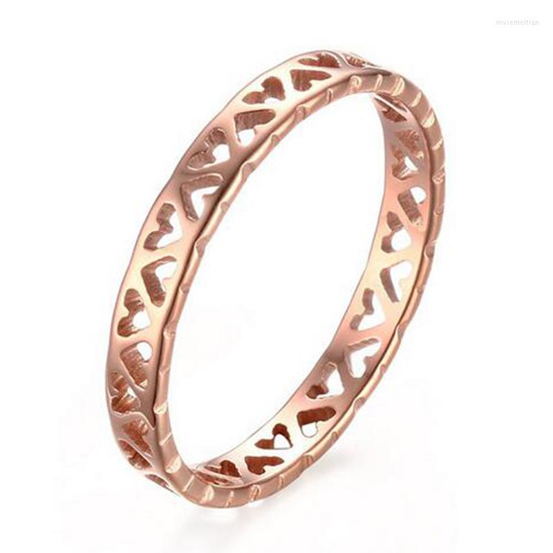 

Wedding Rings Women Fashion Small Ring Stainless Steel Rose Gold Heart Love Little Finger Size 5 6 7 8 Utr8225