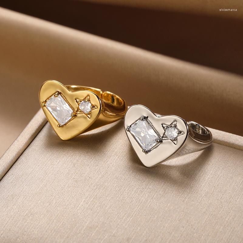 

Wedding Rings Fashion Stainless Steel Crystal Square Star Heart Ring For Women Zircon Charm Jewelry Couple Anniversary Gift