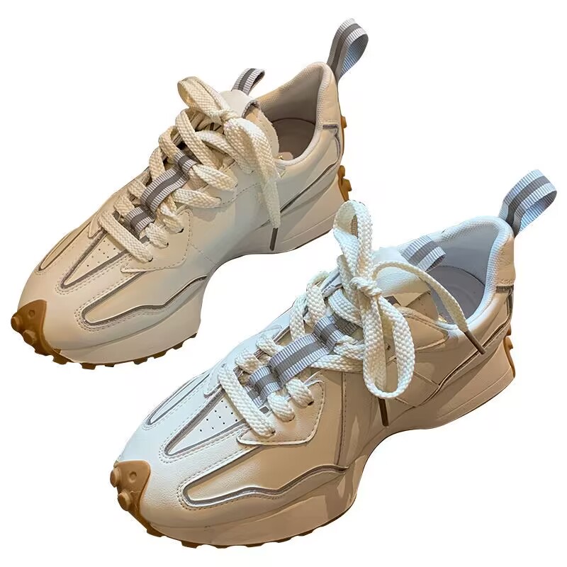 

Sports Shoes Retro lace-up comfortable platform casual sneakers in a single color small waist, Beige