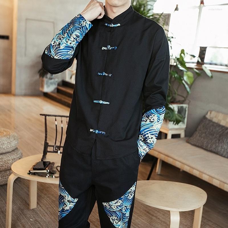 

Ethnic Clothing Chinese Style Retro Tang Suit Cotton Linen Patchwork Plus Size Printed Hanfu Men 2022 Print Clothes 5Xl Male 31009