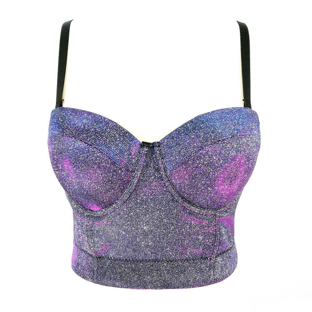 

Super fire fish bone bra free underwear shaping chest wrapping gold powder short magic color suspender flash disco top, Black2