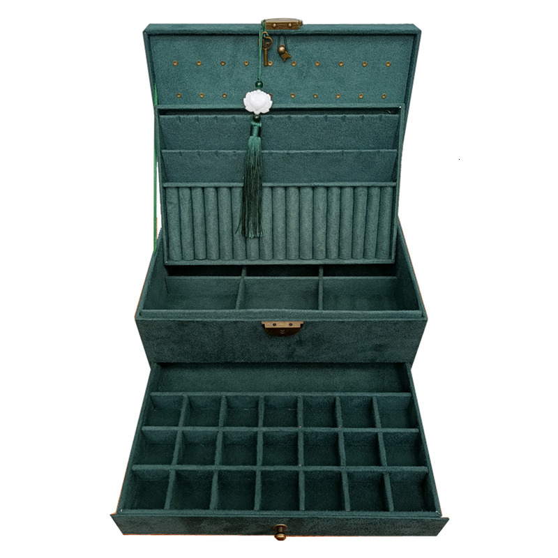 

Jewelry Boxes Retro High Quality Velvet Box With Large Capacity Dark Green Color 4 Models 221208