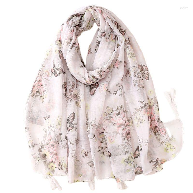 

Scarves Simple And Elegant Japanese Style Fresh Cotton Linen Handkerchiefs Silk Balinese Gauze White Butterfly Sequins T